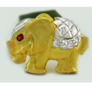 Created Elephant Diamond & Ruby Ring 14k Gold
